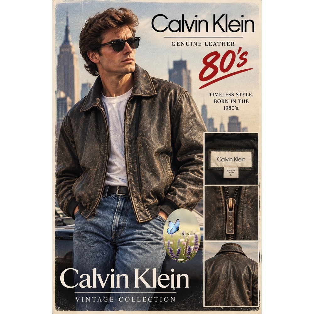 Top Gun Vibes Calvin Klein Vintage 80s Genuine Leather Bomber Jacket Distressed